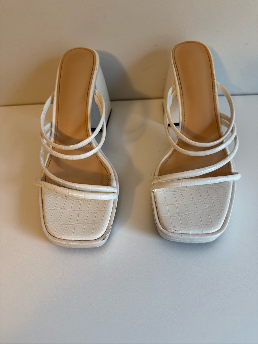 White Croc Embossed Platform Mule Sandals Block Heel EU 42 US 11 Y2K